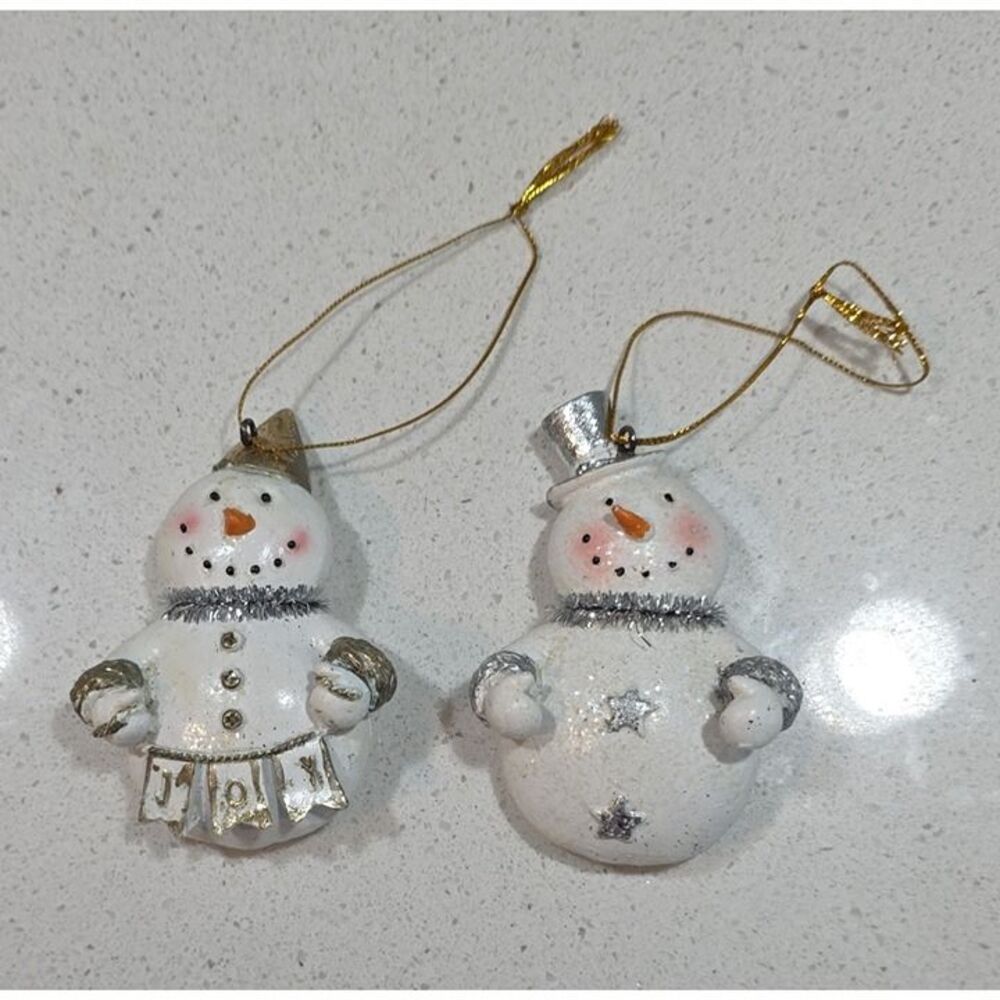 2pc Snowman Resin Glitter Hanging Christmas Ornaments White/Silver Made China